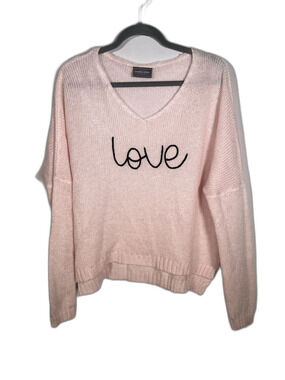 WOODEN SHIPS PINK LOVE EMBROIDERED SWEATER SMALL/MEDIUM